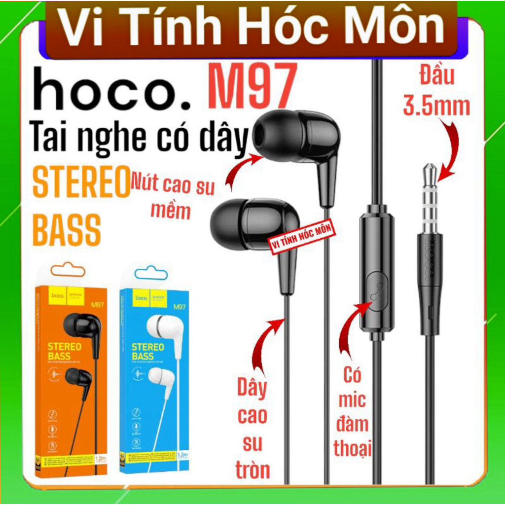 Tai nghe có dây hoco m97 có mic đàm thoại dây dài 1.2m vi tính 2t quận 12