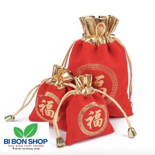 Túi nhung rút miệng màu đỏ