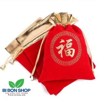 Túi nhung rút miệng màu đỏ