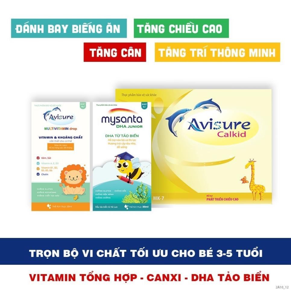 Bộ ba canxi Avisure Calkid - Multivitamin - DHA không tanh từ tảo cho bé cao lớn, khoẻ mạnh, thông m