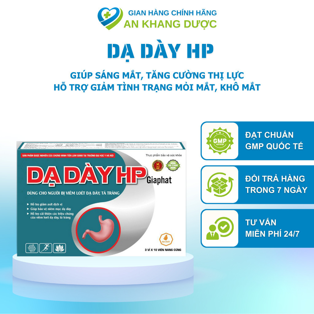 Viên Uống Dạ Dày HP Dành Cho Người Bị Đau Dạ Dày, Tá Tràng, Giúp Ức Chế Vi Khuẩn, Bảo Vệ Niêm Mạc Dạ Dày (1 hộp/30 Viên)