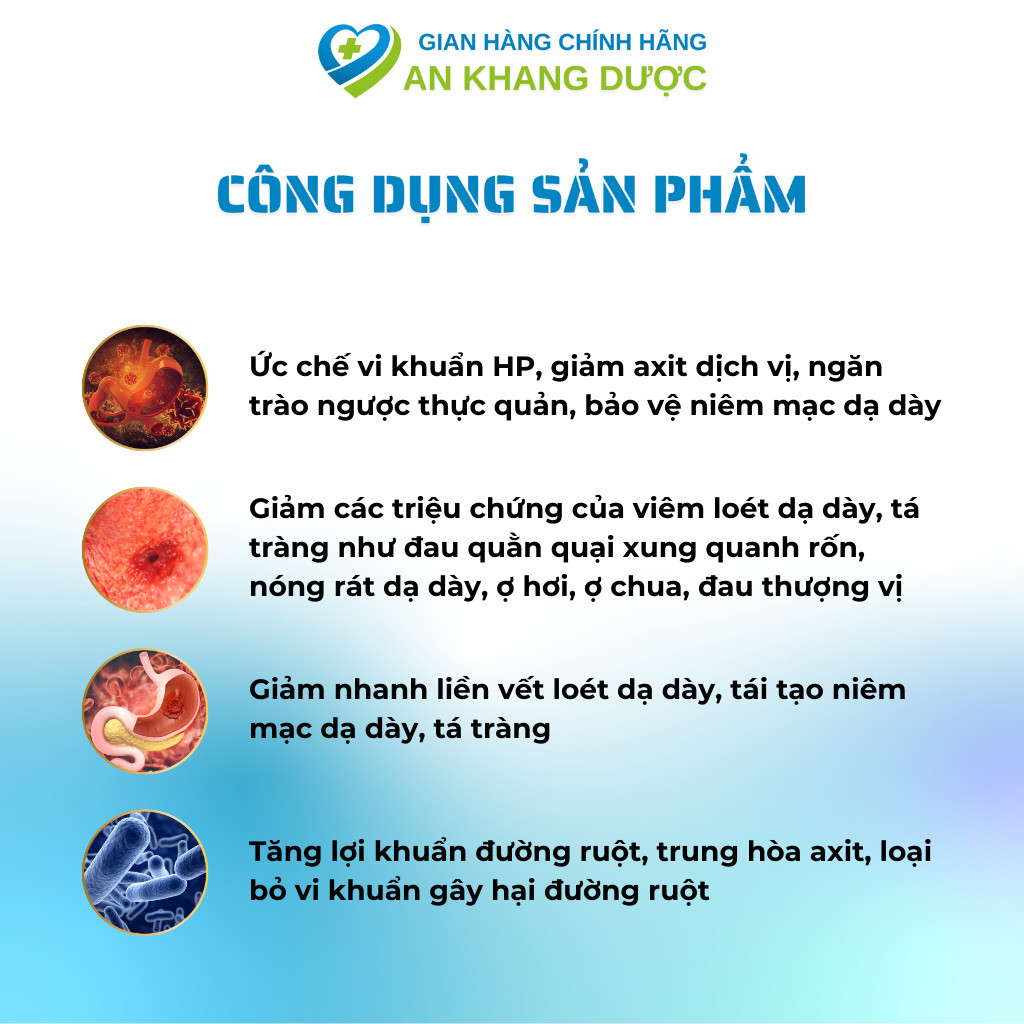 Viên Uống Dạ Dày HP Dành Cho Người Bị Đau Dạ Dày, Tá Tràng, Giúp Ức Chế Vi Khuẩn, Bảo Vệ Niêm Mạc Dạ Dày (1 hộp/30 Viên)