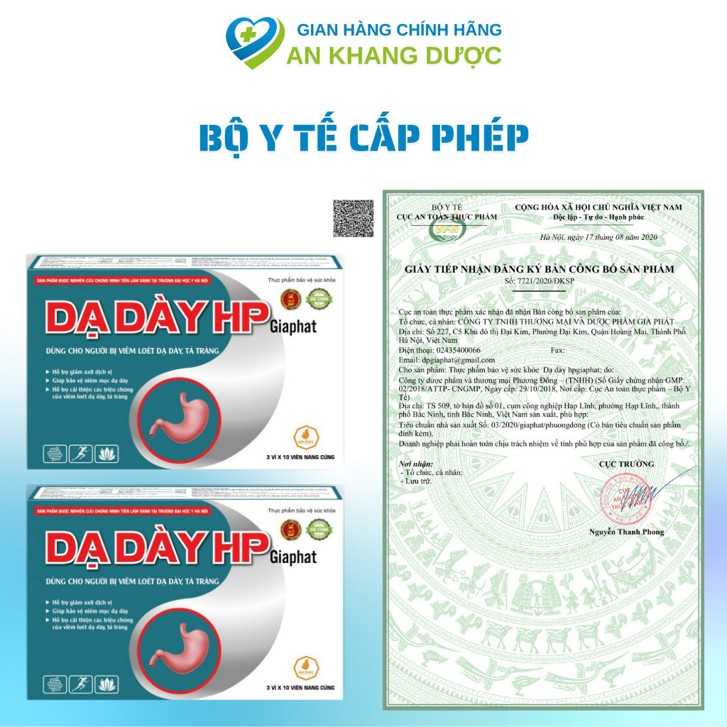 Viên Uống Dạ Dày HP Dành Cho Người Bị Đau Dạ Dày, Tá Tràng, Giúp Ức Chế Vi Khuẩn, Bảo Vệ Niêm Mạc Dạ Dày (1 hộp/30 Viên)