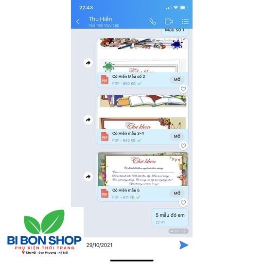 100 TỜ THƯ KHEN KHÁCH ĐẶT (BI BON SHOP)