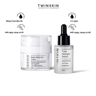 [PRO-TỐI ƯU] Combo chuyên sâu: Sáng đều màu da, cấp nước phục hồi, Kem Bright Advanced 15ml & Serum HA 30ml Twins Skin