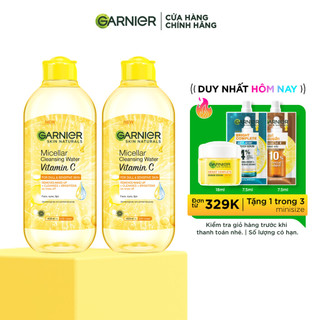 Bộ 2 nước làm sạch và tẩy trang dưỡng sáng da Garnier Micellar Water Vitamin C 400ml x 2