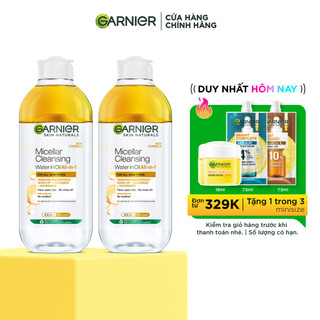 Bộ 2 nước làm sạch và tẩy trang cho da khô & trang điểm Garnier Micellar Water 400ml x 2