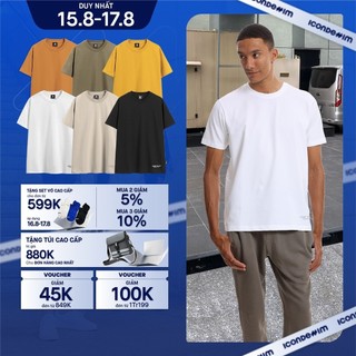 Áo thun nam trơn cổ tròn cotton ICON DENIM form oversize ICDN Studio in nhũ bạc co giãn thoáng mát ATID0140