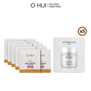[HB Gift] Combo 5 gói Kem dưỡng trắng OHUI Extreme White & Bộ 10 gói kem chống nắng dưỡng trắng da Sun Red