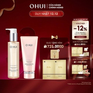 Combo làm sạch sâu dưỡng ẩm da Sữa rửa mặt OHUI Miracle Moisture Cleansing Foam 200ml và Dầu tẩy trang 150ml