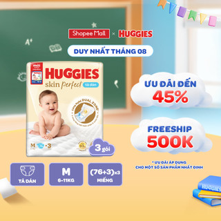 Combo 3 tã/bỉm dán huggies skincare super jumbo m76+3/l68/xl60/xxl54 với 2 vùng thấm giảm kích ứng da