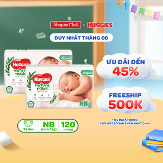 Combo 2 Tã/Bỉm dán sơ sinh Huggies Platinum NatureMade NB60 -Gói Jumbo 60 miếng