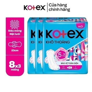 Combo 3 gói băng vệ sinh Kotex khô thoáng siêu mỏng cánh/không cánh 8 miếng