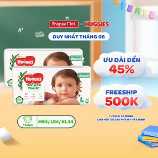 Combo 2 tã/bỉm dán huggies platinum naturemade m64/l54/xxl44