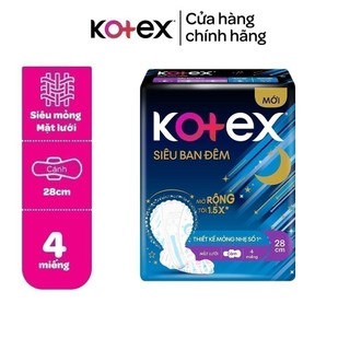 Băng vệ sinh Kotex ban đêm mặt lưới siêu mỏng cánh 4 miếng 28cm