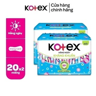 Combo 2 gói băng vệ sinh Kotex hằng ngày kháng khuẩn 20 miếng/40 miếng