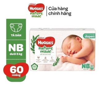 Tã/Bỉm dán sơ sinh Huggies Platinum NatureMade NB60 -Gói Jumbo 60 miếng