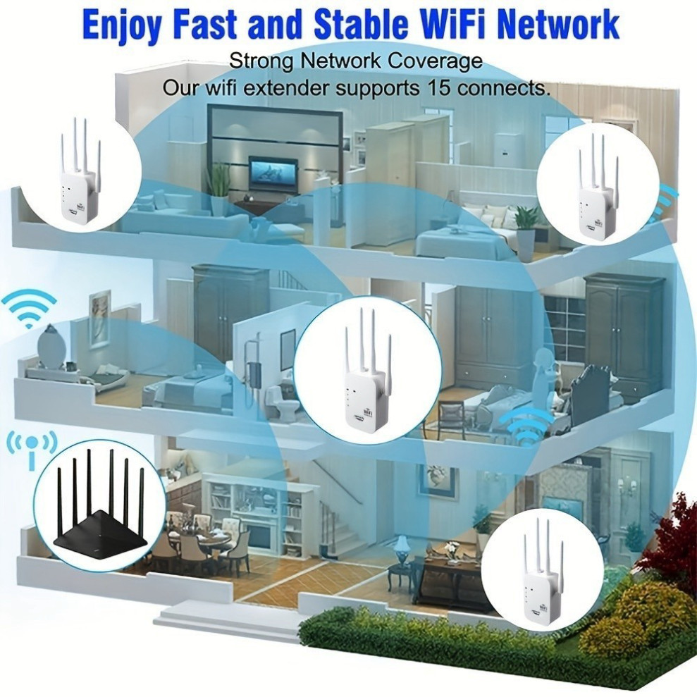 Kích sóng Wifi 4 râu tốc độ cao 1200mpbs  5G / 2.4G 300Mbs. Mở rộng vùng phủ sóng, cải thiện tốc độ mạng Wifi HOT | BigBuy360 - bigbuy360.vn
