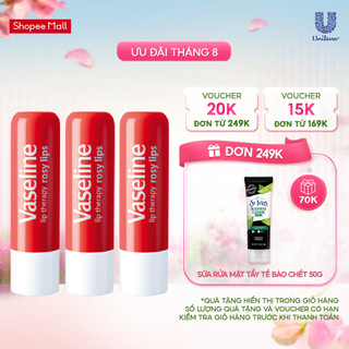 Bộ 3 cây son dưỡng môi Vaseline hồng xinh dạng thỏi 4.8g