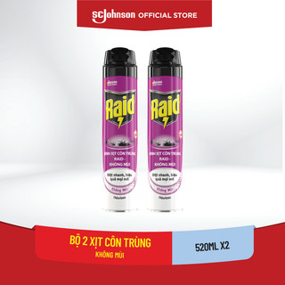 Raid - bộ 2 chai xịt côn trùng không mùi 520ml x 2