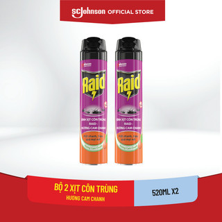 Raid - bộ 2 chai xịt côn trùng hương cam chanh 520ml x 2