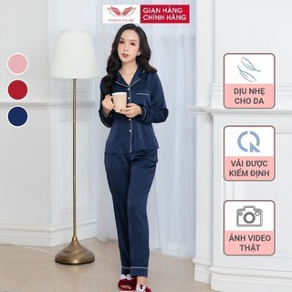 Bộ đồ ngủ nữ Pijama lụa mặc nhà cao cấp VINGO tay dài quần dài mặc mùa Hè thoải mái H253 VNGO