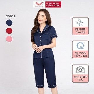 Bộ đồ mặc nhà Pijama lụa trơn mặc nhà mùa hè VINGO tay ngắn quần lửng dáng trơn H693 VNGO