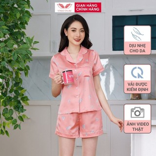 Đồ bộ mặc nhà Pijama lụa mùa Hè VINGO tay ngắn quần đùi hoạ tiết đẹp H685 VNGO