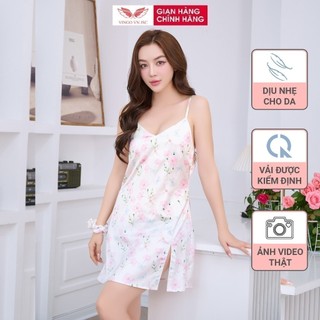 Váy ngủ lụa 2 dây sexy vingo đầm mặc nhà xẻ đùi gợi cảm quyến rũ n500 - n501 vngo