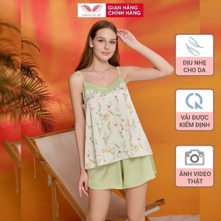 Bộ đồ ngủ nữ hai dây mặc nhà lụa cao cấp little flower mùa hè vingo áo 2 dây quần đùi n519 vngo