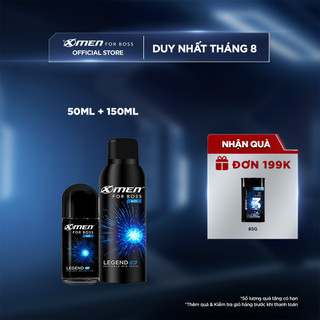 Combo Lăn khử mùi X-men For Boss Legend 50ml + Xịt khử mùi X-men For Boss Legend 150ml