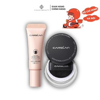 Combo Minisize Kem nền Carslan dưỡng ẩm kiềm dầu 5g Và Phấn phủ CARSLAN kiềm dầu, chống nước lâu trôi 1g