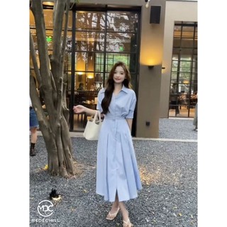 Đầm Sơ Mi Công Sở Nữ Thiết Kế Xếp Li Eo Kèm Đai Váy Thanh Lịch, Chất Thô Mềm Cao Cấp Tôn Dáng V1104 MEDECHILL