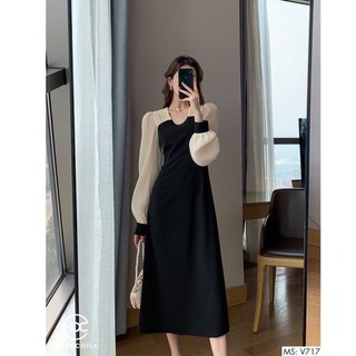 Đầm Công Sở Dáng A Thanh Thiết Kế Tay Áo Xếp Ly Bồng Tạo Điểm Nhấn Tạo Đường May mềm Tôn Dáng Sang Trọng V717 MEDECHILL