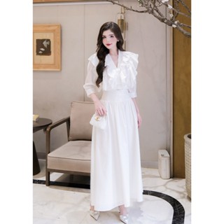 Set Đồ Tiểu Thư Thiết Kế Áo Sơ Mi Cổ V Sang Chảnh Kèm Chân Váy Dáng Dài Cạp Cao Xếp Ly Tôn Dáng S647 MEDECHILL