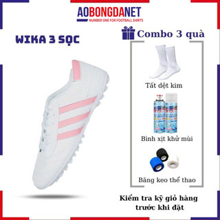 Giày đá bóng 3 sọc wika nam nữ ct3, giày đá banh sân cỏ nhân tạo aobongdanet khâu toàn bộ đế
