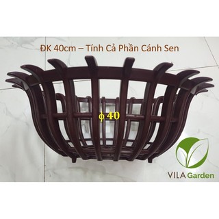 Chậu trồng lan hình đài sen màu nâu, chậu lan giả gỗ hàng cao cấp - f40