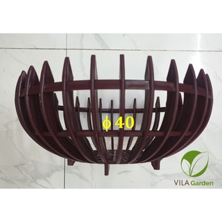 Chậu trồng lan hình quả bí màu nâu, chậu lan giả gỗ hàng cao cấp - f40
