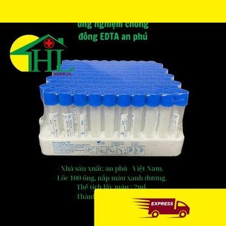 Ống nghiệm chống đông EDTA nắp xanh 100 ống