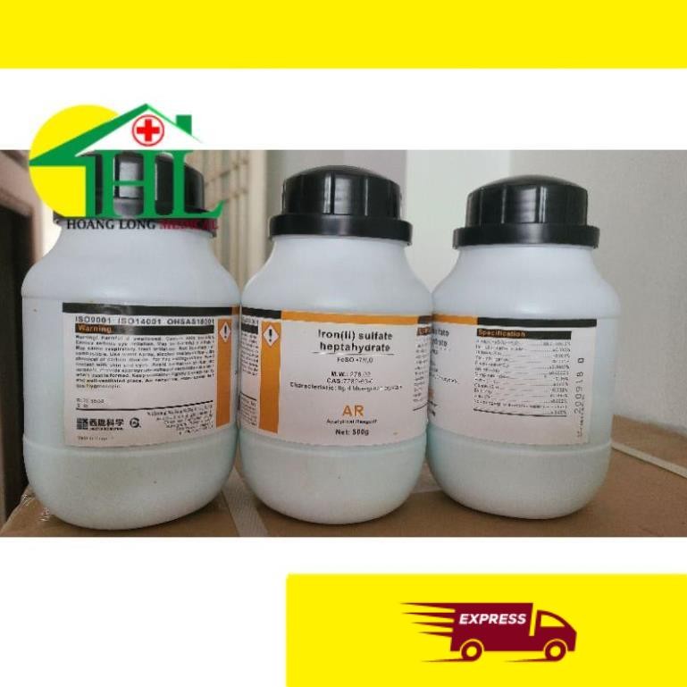 Hóa chất : Iron(II) Sulfate Heptahydrate FeSO4.7H2O 500g - Sắt II sunphat xylong Iron sulfate ferous