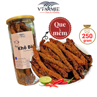 Khô bò que Hồng Ngự hảo hạng hũ 250g mềm ngon - bò khô ăn vặt VFarmie Sài Gòn