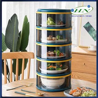 Lồng bàn gấp gọn 5 tầng nhựa cao cấp eccox, lồng bàn cửa kéo mặt kính bảo quản thức ăn - XANH LÁ