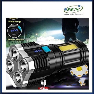 Đèn pin cầm tay chiếu xa siêu sáng 4 bóng 4 chế độ sạc usb, đèn pin led, du lịch