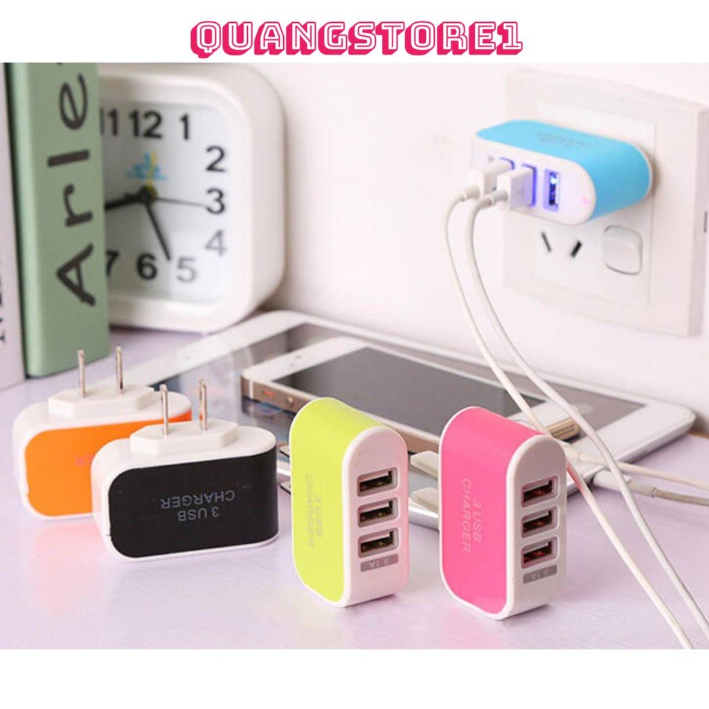 Củ Sạc 3 Cổng USB 3.1A Nhiều Màu