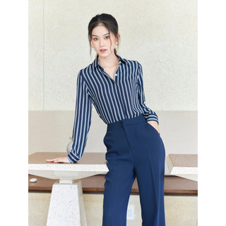 Áo sơ mi nữ sọc xanh trắng gillee lụa cát thiết kế giấu nút fas233