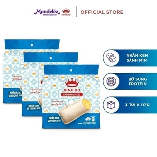 Kinh Đô Sandwich Túi nhân Trứng Sữa, combo 3 túi x 117g