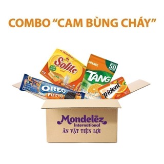 Combo Ăn Vặt "Cam Bùng Cháy" : 2 Thanh OREO Bùng Vị Cam,1 Solite Vị Cam,2 vỉ Trident Vị Trái Cây,1 Gói Bột Tang Vị Cam