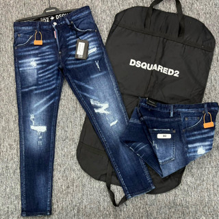 Quần Bò Jean Nam Xanh Chữ D2_DSQUARED2 Xanh Sáng 4 Cúc Quần Dsq2 Phối Chữ Logo D2 Đằng Sau
