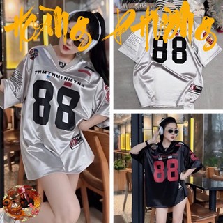 Áo Thun Tay Lỡ Số 88 Chất Thun Bóng Bạc HOANGPHUONG - Unisex chất cotton freesize form rộng túi zip phong cách ulzzang
