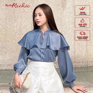RECHIC Áo kiểu Regina cổ bèo hai vạt áo đắp chéo trẻ trung thích hợp đi làm dạo phố